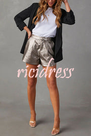 Always on Point Faux Leather Back Elastic Waist Pocketed Shorts
