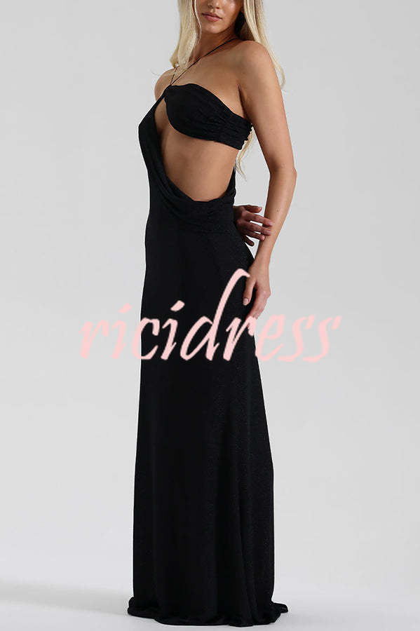 Elissa Glitter Fabric One Shoulder Asymmetrical Cutout Stretch Maxi Dress