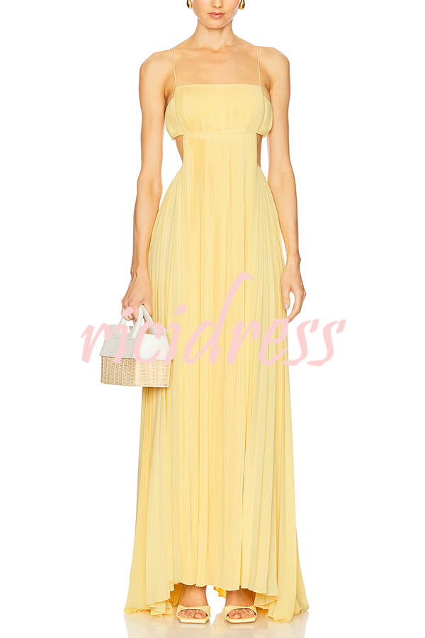 Butter Moment Pleated Cutout Waist A-line Slip Maxi Dress