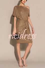 Solid Sequined Elegant Strappy Mini Dress