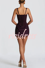 Cornelia Square Neck Back Lace-up Satin Drape Hem Mini Dress