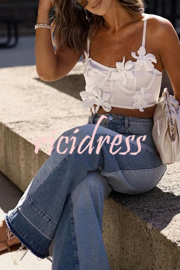 Ellison Denim Side Colorblock High Rise Pocket Wide Leg Jeans