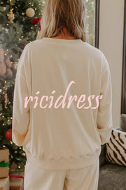 Candy Cane Cutie Loose Bow Tie Long-Sleeved Sweatshirt and Elastic Waist Pocket Pants Set