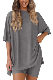 Solid Color Loose Short-sleeved Top and Stretch Casual Shorts Set