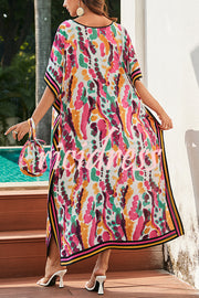 Unique Tie-dye Print V-neck Loose Holiday Cover-up Maxi Dress