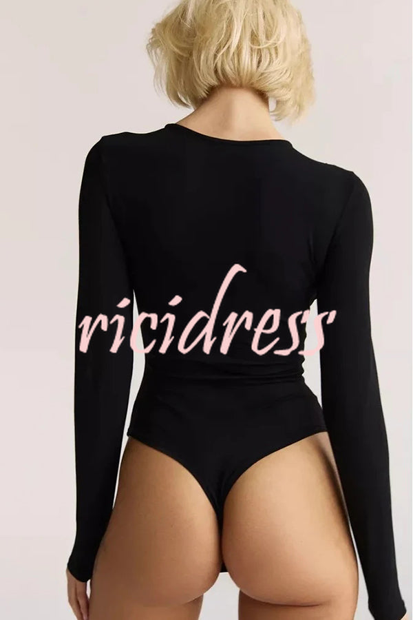 Solid Color Round Neck Long Sleeve Slim Fit Rompers