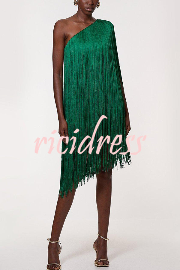 Fashion One-shoulder Slim-fit Elegant Tassel Mini Dress