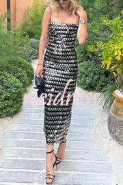 Sexy Sequined Halter-neck Backless Slim Fit Slit Midi Dress