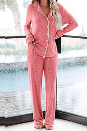 Home-style Loose-fitting Long-sleeved Pocket Shirt and Elastic Waist Casual Pants Set