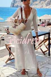 Beach Life Crochet Lace U-neck Half Sleeve Vacation Maxi Dress