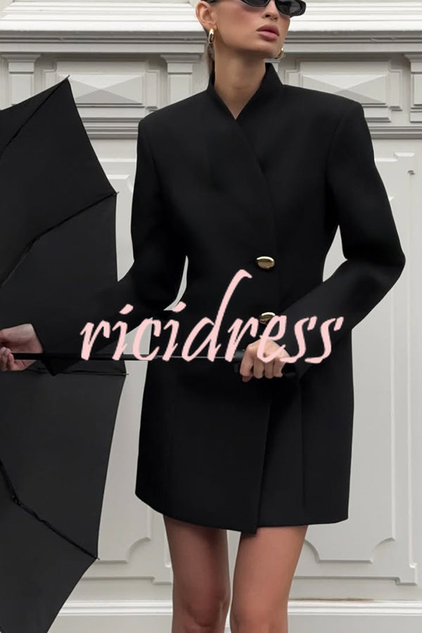 Kayleen Stand V-neck Decorative Metal Button Long Sleeve Pocket Blazer Mini Dress