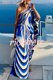 Sirinda Unique Printed Cutout One-shoulder Holiday-style Loose Maxi Dress