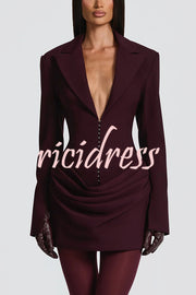 Solid Color Slim-fit V-neck Elegant Draped Formal Mini Dress