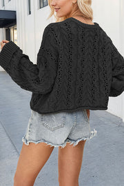 Solid Color Loose Long-sleeved Openwork Cable Knit Sweater