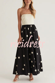 Fashion Polka Dot Print Tube Top Spliced Maxi Dress