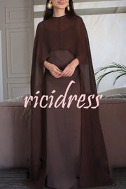 Moonlit Muse Sheer Chiffon High Low Cape Slip Maxi Dress