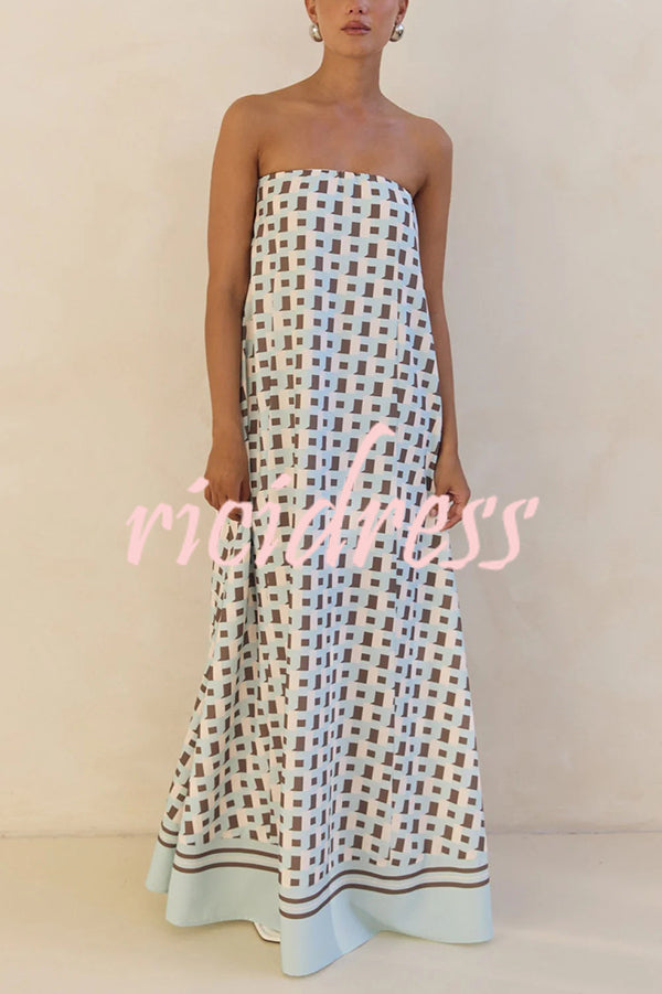 Unique Print Sexy Tube Top Back Zipper Loose Maxi Dress