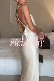 Modern Day Glam Satin Lace Trim V-neck Cross Back Maxi Dress