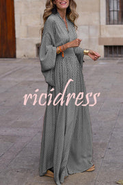 Geometric Print V Neck Long Sleeve Maxi Dress