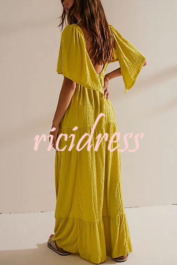 Sexy Backless V-neck Elastic Band Maxi Dress