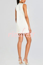 Elegant Demeanor Satin Gemstone Trim Deep V-Neck Tank H-line Mini Dress