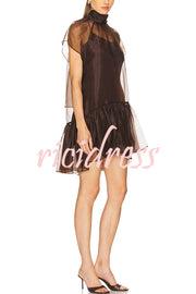 Cocktail Attire Sheer Organza Wide Sleeve Back Bow Layered A-line Mini Dress