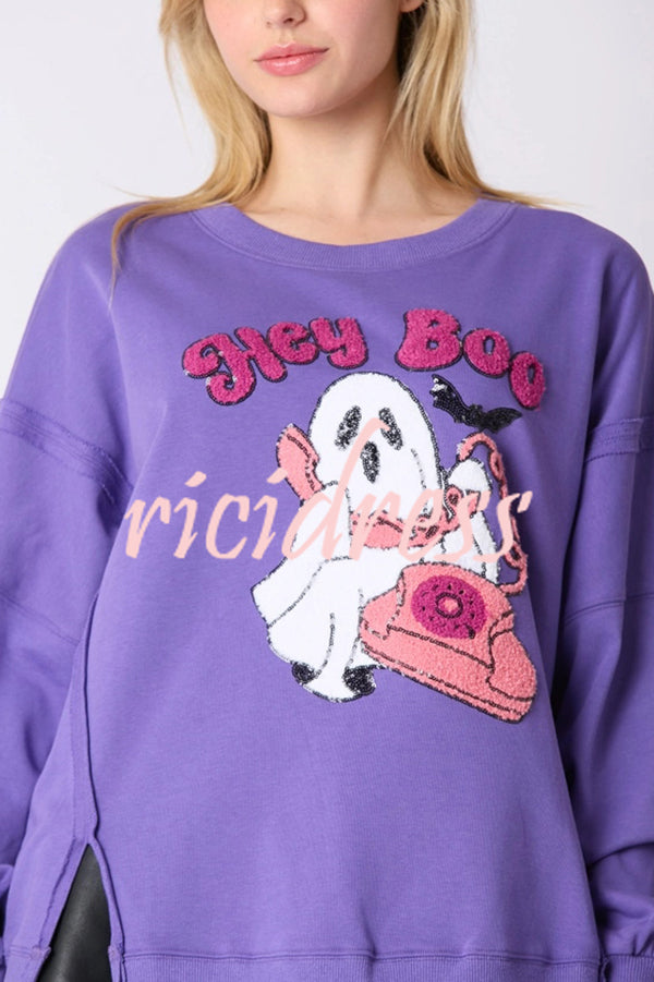 Halloween Cartoon Ghost Sequin Loose Casual Sweatshirt