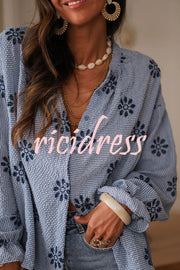 Fashionable Embroidered Floral Casual Long-Sleeved Loose Top