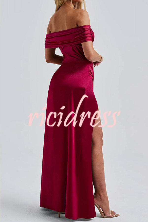Sexy Off-shoulder Fitted High Slit Elegant Maxi Dress