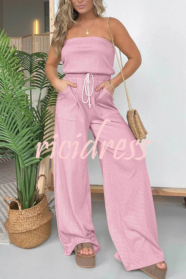Casually Chic Off Shoulder Drawstring Waist Pocketed Wide Leg Jumpsuit