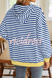 Striped Print Long Sleeve Pocket Loose Hoodie