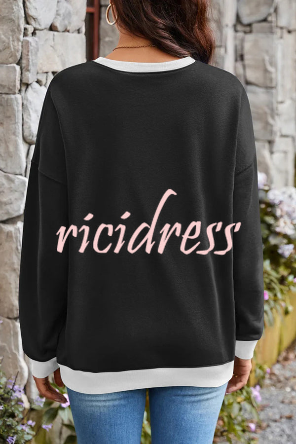 Fashionable Contrasting Color Loose Long-sleeved Casual Sweatshirt