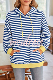 Striped Print Long Sleeve Pocket Loose Hoodie