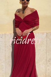 Unique Printed V-Neck Waisted Mesh Holiday Maxi Dress