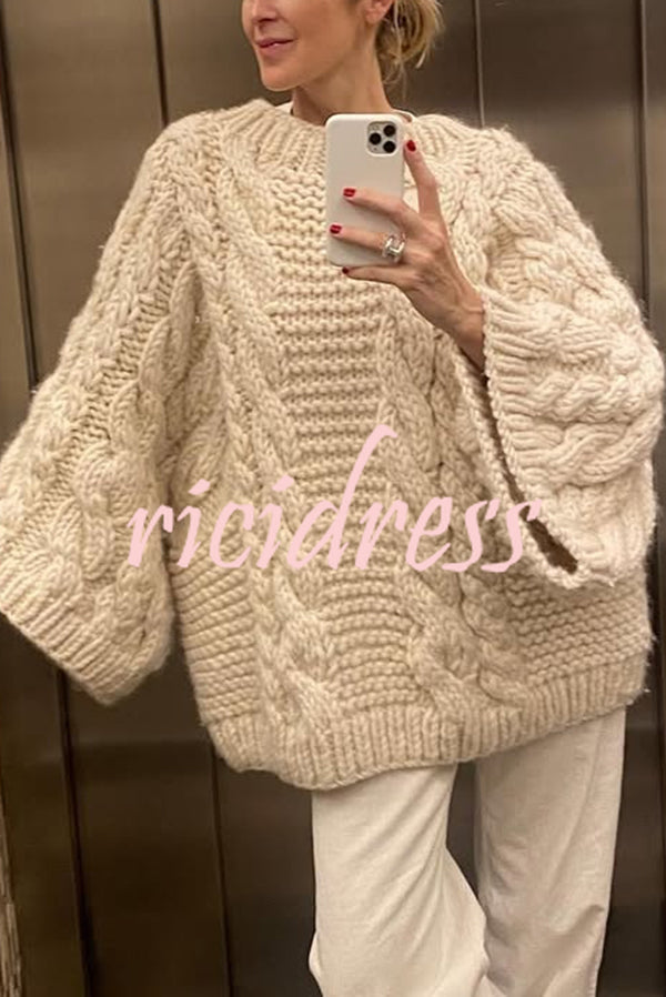 Solid Color Loose Round Neck Long Sleeve Casual Knitted Sweater