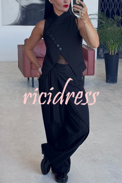 Urban Charm Wrap Tie-up Elastic Waist Pocketed Wide Leg Pants