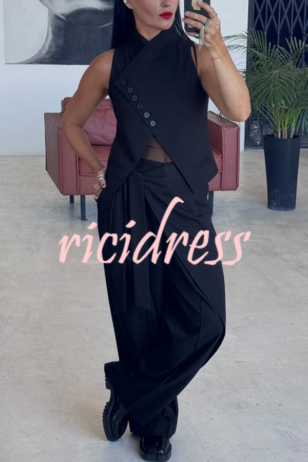 Urban Charm Wrap Tie-up Elastic Waist Pocketed Wide Leg Pants