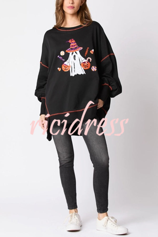 Halloween Ghost Sequin Loose Casual Sweatshirt