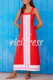 Striped Print Resort Style Casual Sling Maxi Dress