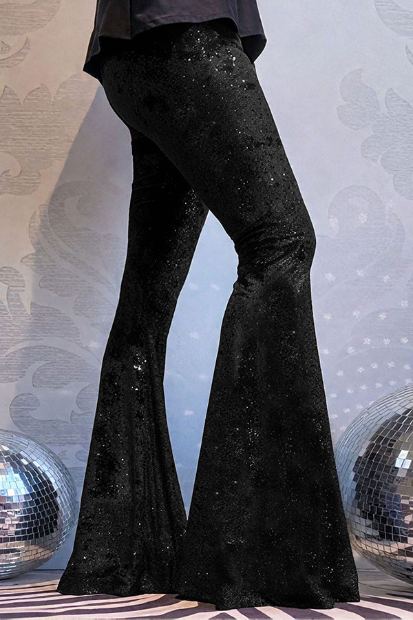 Stylish Velvet High-waisted Draped Casual Flared Pants