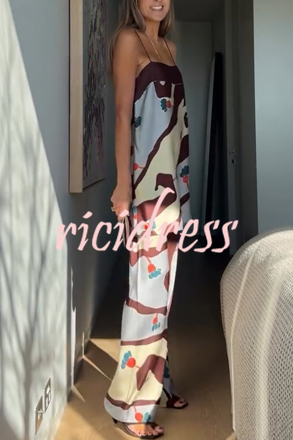 Loving Views Satin Unique Print a-line Tank and Elastic Waist Loose Pants Set