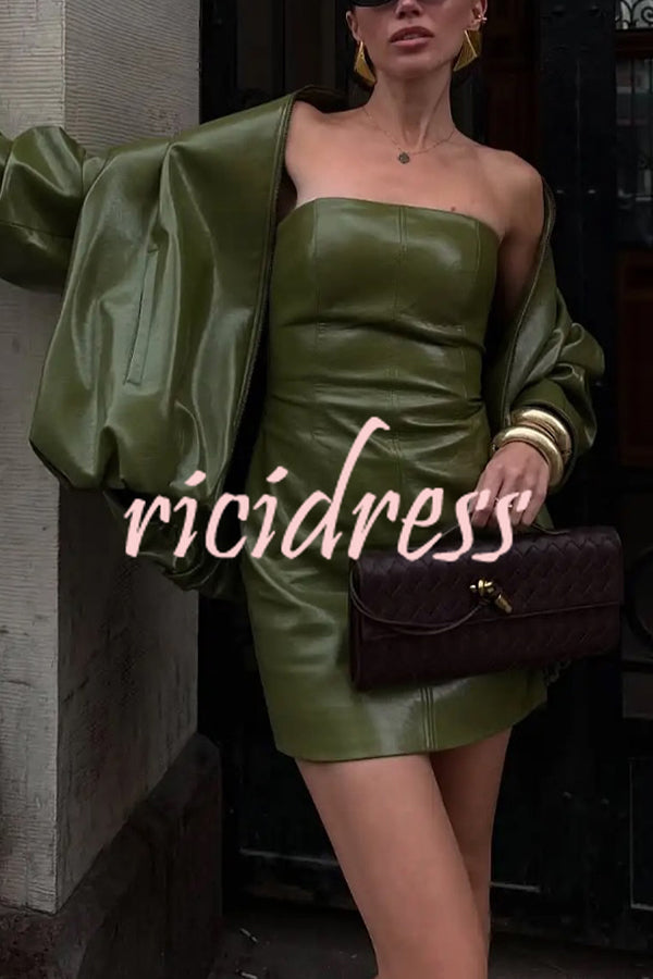 Sexy Tube Top Back Zipper Slim Leather Mini Dress