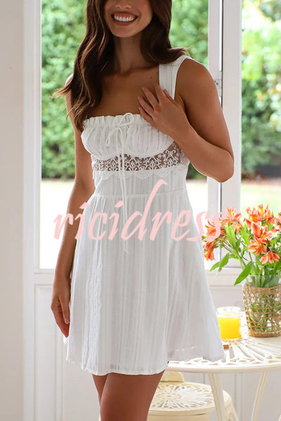Bohemian Style Suspender Hollow Stitching Lace Up Mini Dress