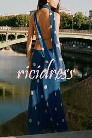 Fashion Polka Dot Print Sexy Halter Neck Backless Maxi Dress
