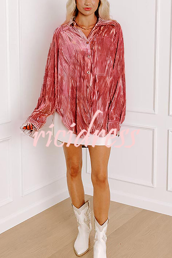 Solid Color Velvet Light-sensitive Drape Loose Shirt