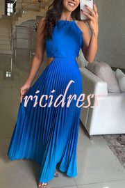 Fashionable Backless Tie Elegant Gradient Pleated Maxi Dress