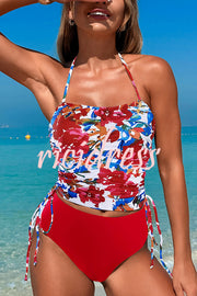 Unique Print High Waist Tie-Stretch Two-Piece Bikini Swimsuit