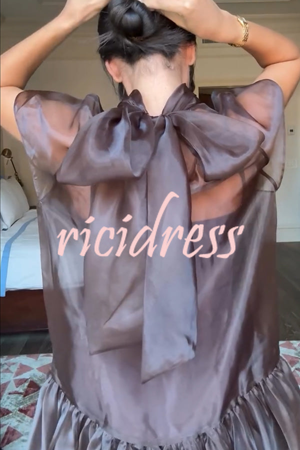 Cocktail Attire Sheer Organza Wide Sleeve Back Bow Layered A-line Mini Dress