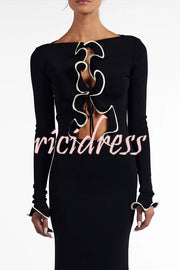 Fashion Ruffled Long-sleeved Tie-cropped Knitted Cardigan