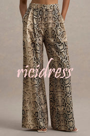 Hurley Ombre Snake Print Elastic Waist Pocketed Wide Leg Pants